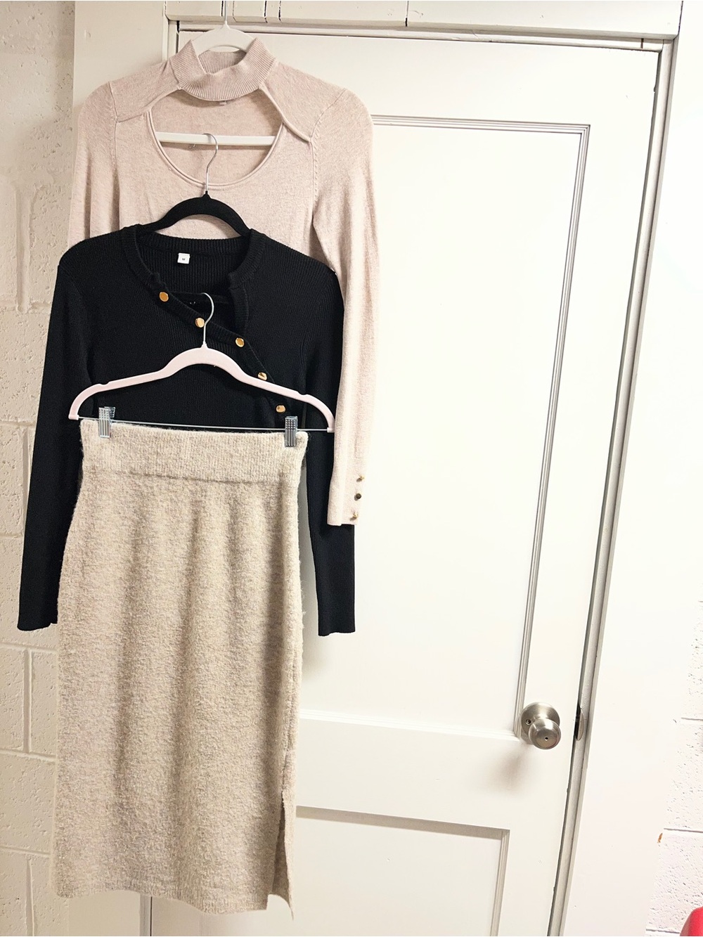 3 pc lot. Black sweater long sleeve and Cream Mixed RibbedSweaters/sweater skirt